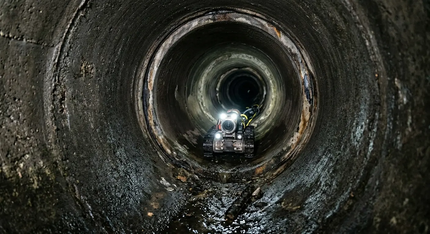 Robotic sewer camera inspecting pipe interior for Drain Snake Service in Tuttle